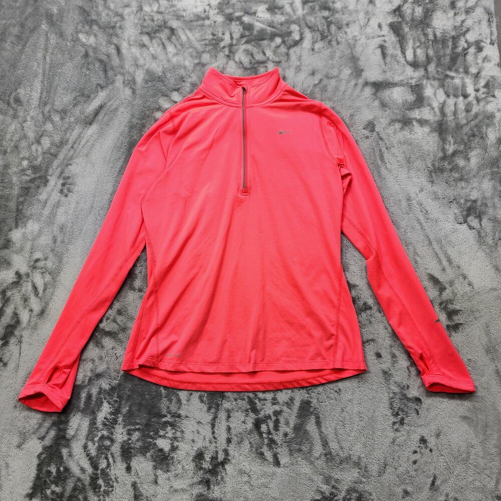 Nike Top Womens M Pink Reflective Element 1/2 Zip Long Sleeve Thumbholes Running